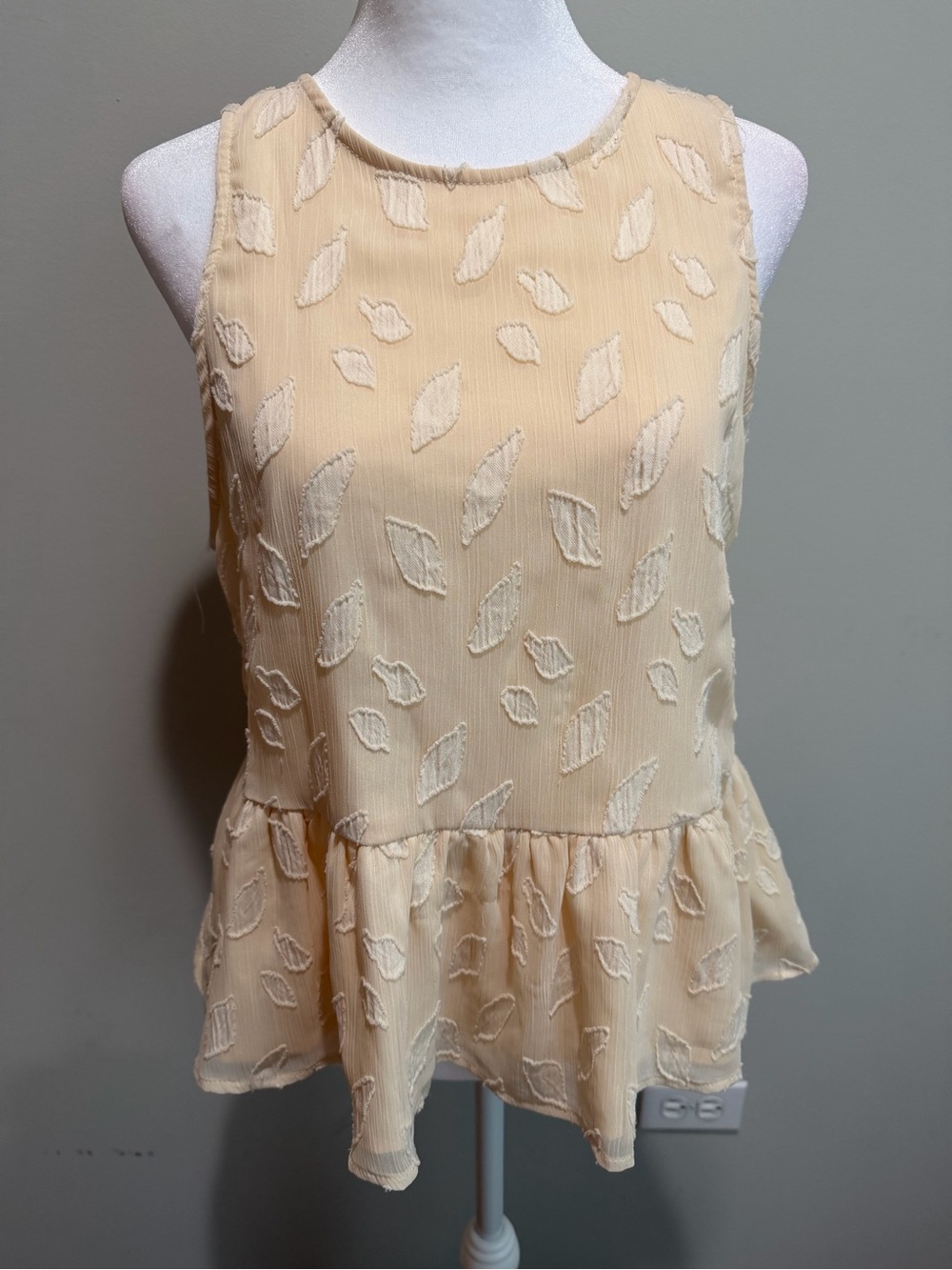 Neiman Marcus Endless Rose Cream Leaf-Embroidered Peplum Tank